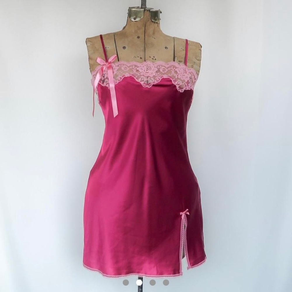 Victoria’s Secret Magenta Pink Satin Lace Slip Dress